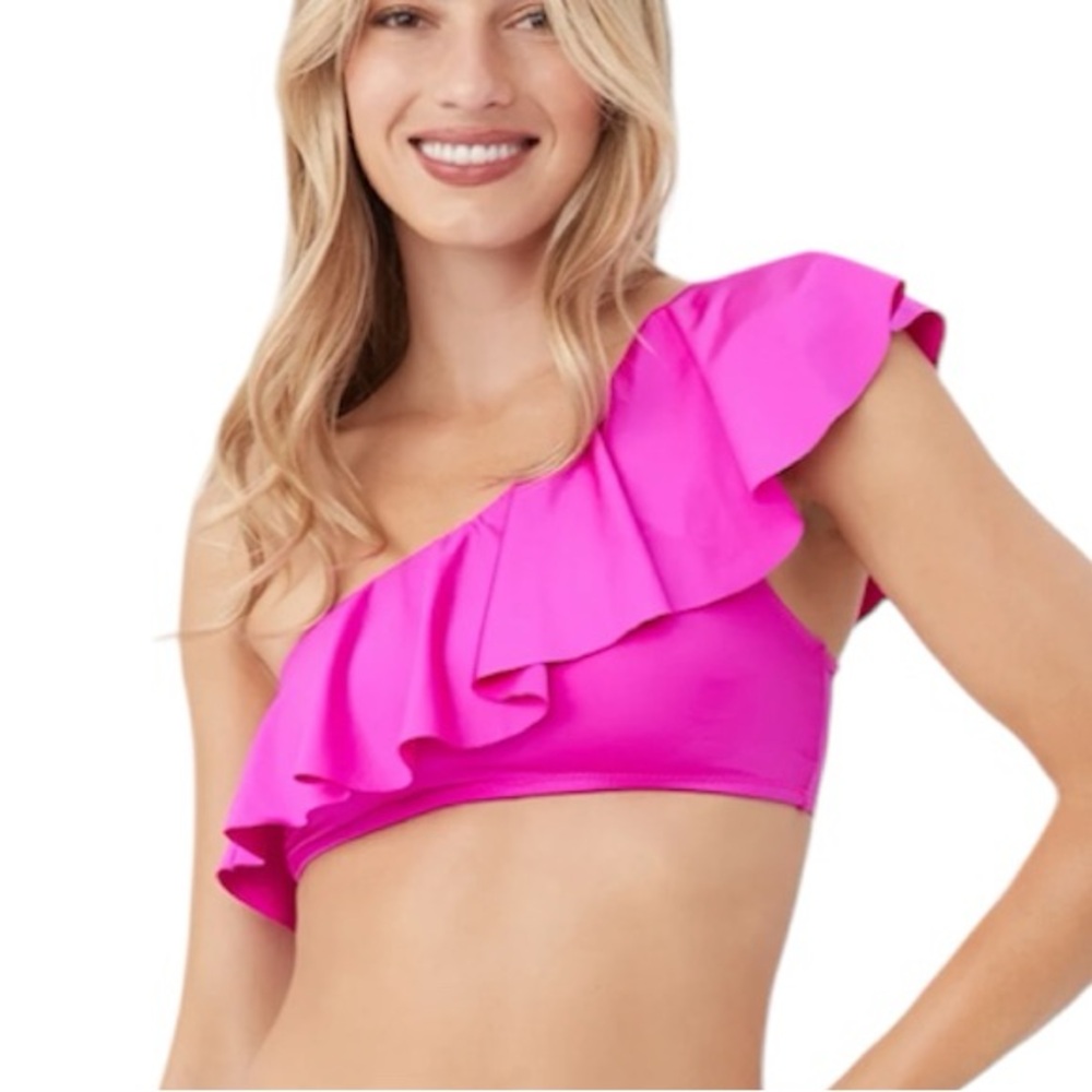 TRINA TURK Monaco One Shoulder Ruffle Bandeau Swim Top